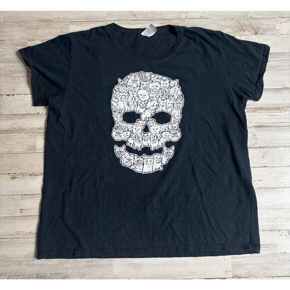Kitty Cat Skull Cat Tee Tshirt Women's sz L - Picture 2 of 2